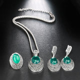 Ancient Retro Silver Oval Red Jewelry Set Women Necklace Ring Earrings