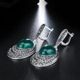 Ancient Retro Silver Oval Red Jewelry Set Women Necklace Ring Earrings