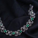 Ethnic Bohemian Green Stones Bracelet Silver Woman Jewelry