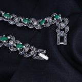 Ethnic Bohemian Green Stones Bracelet Silver Woman Jewelry