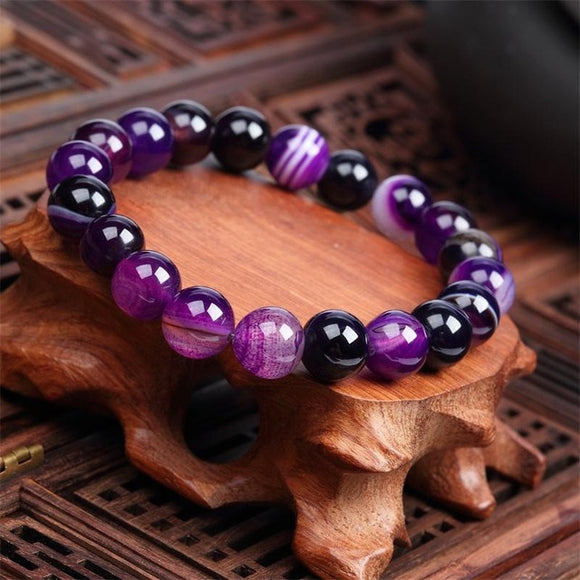 Vintage Purple Bead Bracelet Chain Stainless Steel Women's Jewelry