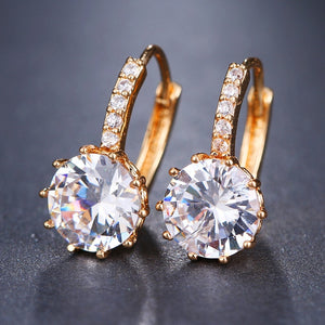 Purple Round Zircon Stud Earrings Women Anniverssary Jewelry