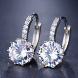 Purple Round Zircon Stud Earrings Women Anniverssary Jewelry