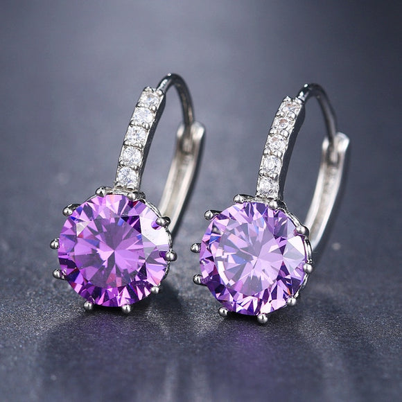 Purple Round Zircon Stud Earrings Women Anniverssary Jewelry