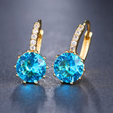 Purple Round Zircon Stud Earrings Women Anniverssary Jewelry