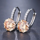 Purple Round Zircon Stud Earrings Women Anniverssary Jewelry