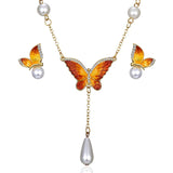 Butterfly Enamel Pearl Jewelry Set for Women Jewelry