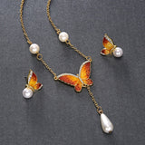 Butterfly Enamel Pearl Jewelry Set for Women Jewelry