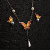 Butterfly Enamel Pearl Jewelry Set for Women Jewelry