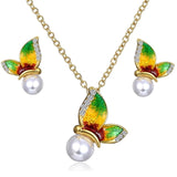 Butterfly Enamel Pearl Jewelry Set for Women Jewelry