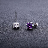 ROUND PURPLE ZIRCON STUD EARRINGS 925 STERLING SILVER WEDDING JEWELRY