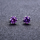 ROUND PURPLE ZIRCON STUD EARRINGS 925 STERLING SILVER WEDDING JEWELRY