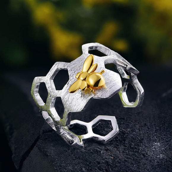 Gold Honeycomb Ring Fine Jewelry Bee for Women Wedding Jewelry