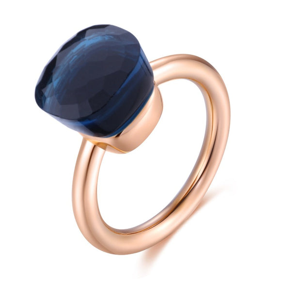 Natural Blue Topaz Ring 14K Rose Gold Women Wedding Jewelry