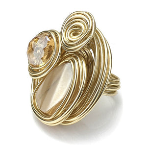 Big Champagne Zircon 10K Gold Ring Wire Helical For Women Jewelry