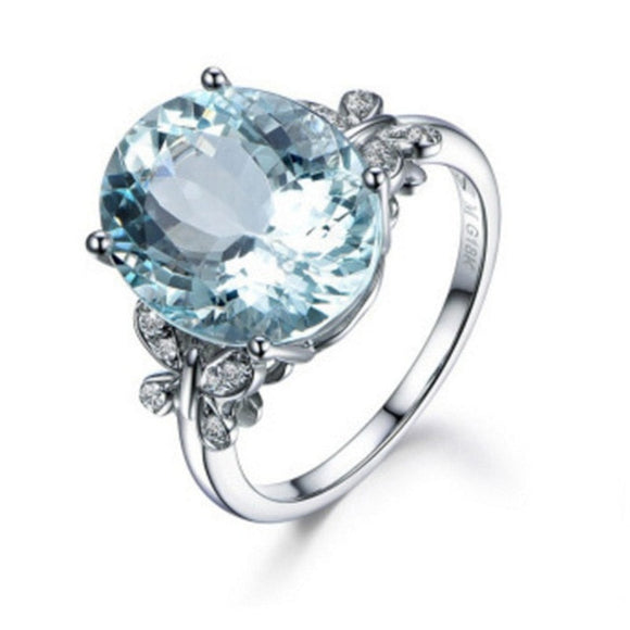 Princess Aquamarine Ring Women Engagement Wedding Jewelry