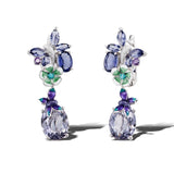 Luxury Gem Flower Jewelry Set Ring Earrings Women's 925 Sterling Silver