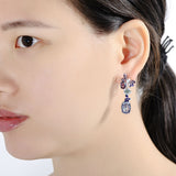 Luxury Gem Flower Jewelry Set Ring Earrings Women's 925 Sterling Silver