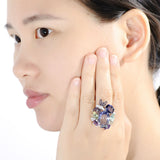 Luxury Gem Flower Jewelry Set Ring Earrings Women's 925 Sterling Silver