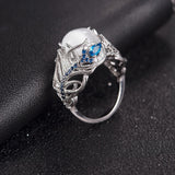 Vintage Opal Cat Eye Ring Hollow Silver Feather Big Stone Women Fashion Jewelry