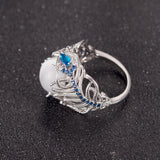 Vintage Opal Cat Eye Ring Hollow Silver Feather Big Stone Women Fashion Jewelry