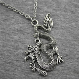 Vintage Black Dragon Pendant Necklace Link Chain Women's Fashion Jewelry