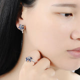 Luxury Gem Flower Jewelry Set Ring Earrings Women's 925 Sterling Silver