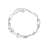 Silver Stars Charm Bracelet Link Chain Women Anniverssary Jewelry Gift