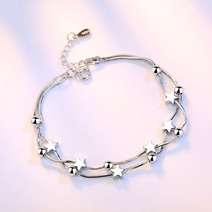 Silver Stars Charm Bracelet Link Chain Women Anniverssary Jewelry Gift