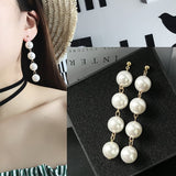 Women's Plush Ball Drop Earrings Fashion Elegant Red Black Pearl Long Earrings Wedding