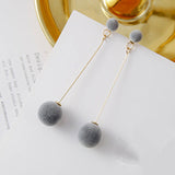 Women's Plush Ball Drop Earrings Fashion Elegant Red Black Pearl Long Earrings Wedding