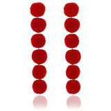 Women's Plush Ball Drop Earrings Fashion Elegant Red Black Pearl Long Earrings Wedding