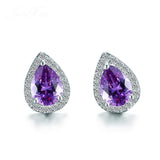 Luxury Blue Sapphire Stud Earrings 925 Silver For Women Party Wedding Jewelry