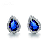 Luxury Blue Sapphire Stud Earrings 925 Silver For Women Party Wedding Jewelry