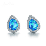 Luxury Blue Sapphire Stud Earrings 925 Silver For Women Party Wedding Jewelry