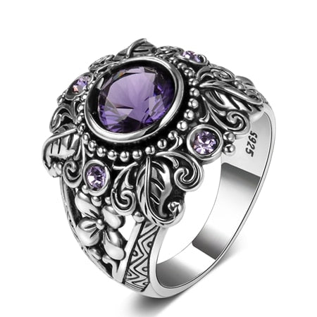 Nature Vintage Amethyst 925 Sterling Silver RingPurple stone Women's Wedding