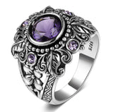 Nature Vintage Amethyst 925 Sterling Silver RingPurple stone Women's Wedding