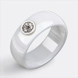 Womens White Ceramic Ring Black Exquisite Zircone Engagement Jewelry