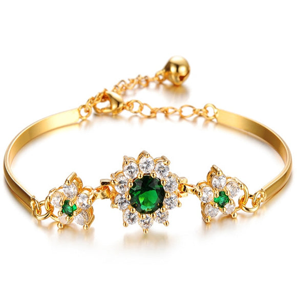 Vintage Green Gemstone Bracelet 18K Yellow Gold Women's Wedding Jewelry Birthday