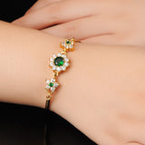 Vintage Green Gemstone Bracelet 18K Yellow Gold Women's Wedding Jewelry Birthday