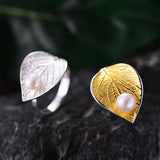 Genuine Pearl Leaf Ring 925 Sterling Silver For Women  Anniverssary Jewelry