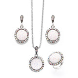 Vintage Gemstones Jewelry Set Antique Silver Women Jewelry Set Ring Earrings Pendant Necklace