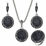 Vintage Gemstones Jewelry Set Antique Silver Women Jewelry Set Ring Earrings Pendant Necklace