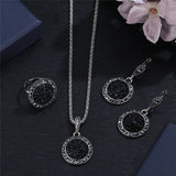 Vintage Gemstones Jewelry Set Antique Silver Women Jewelry Set Ring Earrings Pendant Necklace