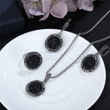 Vintage Gemstones Jewelry Set Antique Silver Women Jewelry Set Ring Earrings Pendant Necklace