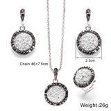 Vintage Gemstones Jewelry Set Antique Silver Women Jewelry Set Ring Earrings Pendant Necklace