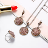 Vintage Gemstones Jewelry Set Antique Silver Women Jewelry Set Ring Earrings Pendant Necklace