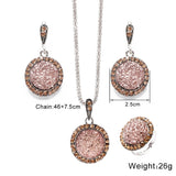 Vintage Gemstones Jewelry Set Antique Silver Women Jewelry Set Ring Earrings Pendant Necklace