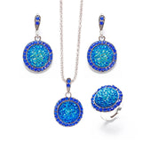 Vintage Gemstones Jewelry Set Antique Silver Women Jewelry Set Ring Earrings Pendant Necklace