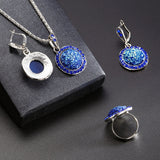 Vintage Gemstones Jewelry Set Antique Silver Women Jewelry Set Ring Earrings Pendant Necklace